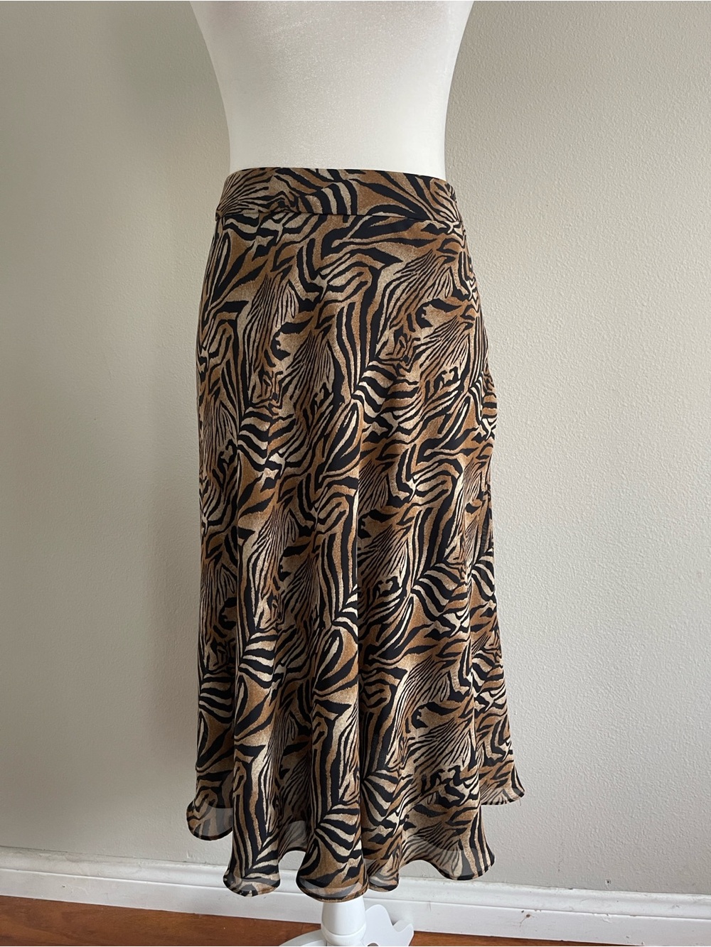Jones New York Brown and Black Animal-Print Midi Skirt